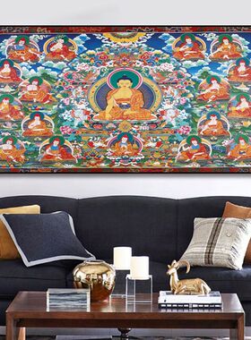 佛堂三世佛挂画西藏文化佛像客厅玄关茶室万佛图唐卡装饰画绿度母