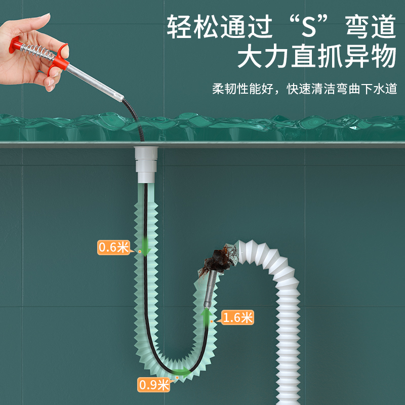 下水道异物夹取器垃圾四爪取物器厕所弹簧马桶清理工具管道疏通夹-图1