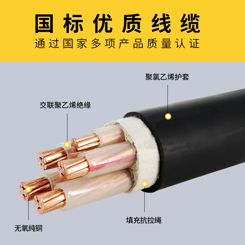 珠江电缆国标铜芯YJV 345芯70 95 120 150 185平方户外电力电线
