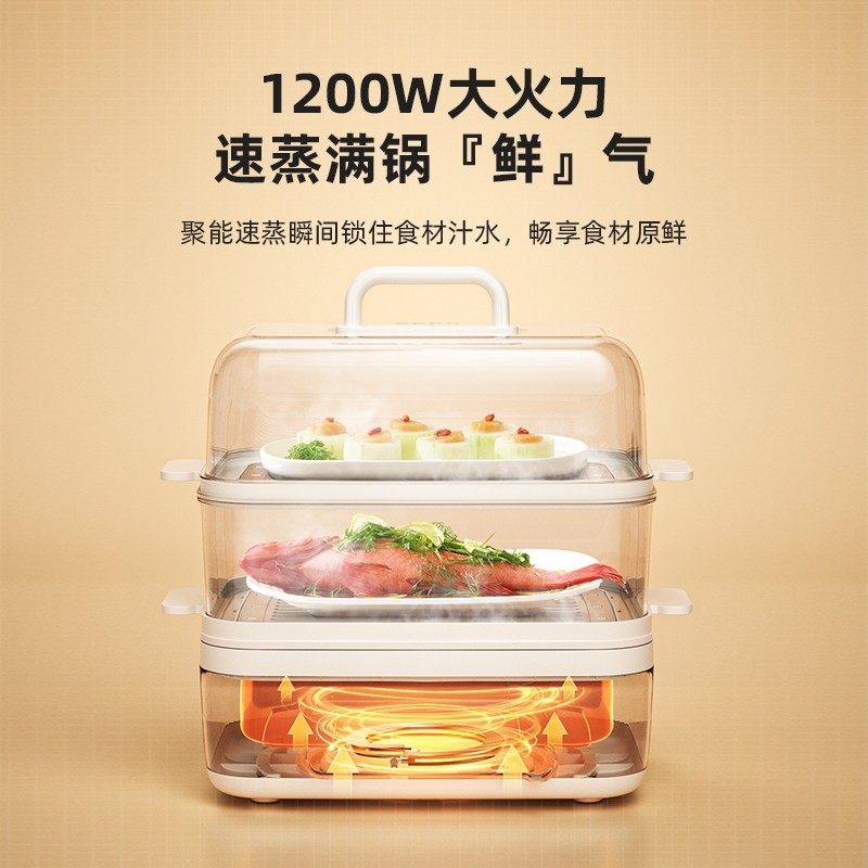 七彩叮当电蒸锅家用多功能三层大电蒸煮炖盅一体锅小型早餐机容量,淘宝优惠券,粉丝福利购,淘宝优惠卷