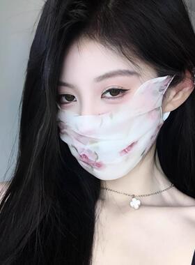 网红直播不露脸口罩蕾丝高颜值刺绣薄款透气防晒时尚气质遮脸面罩