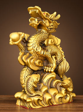 醉芒纯黄铜龙摆件龙腾四海工艺品