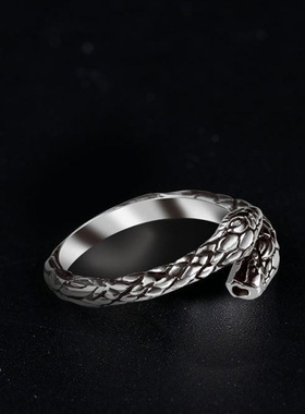 日本coss koko新款开口925银戒指男小指尾戒女士蛇形复古潮人