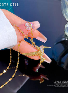 英国TopWhit【】轻奢飞鸟啄木鸟微镶真金项链女转运ins网红锁骨链