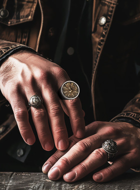 日本coss koko复古个性浮夸宽大北欧维京指南针骷髅指环单身男