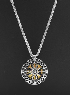 日本coss koko银星海罗盘项链男欧美潮牌嘻哈个性太阳双面吊坠