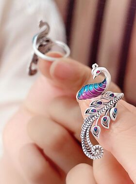 日本coss koko复古中国风高贵优雅凤凰戒指女款个性镂空珐琅