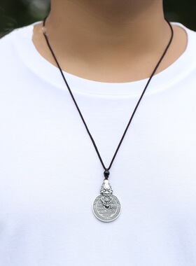 日本coss koko复古山鬼花钱貔貅银吊坠进宝貔貅挂件挂绳男乾坤