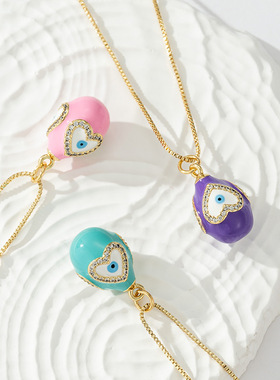 日本coss koko欧美铜镀18k金恶魔之眼水滴吊坠项链小众时尚个性