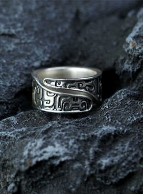 日本Coss KoKo中国风吉祥瑞兽饕餮纹戒指男士霸气时尚开口指环