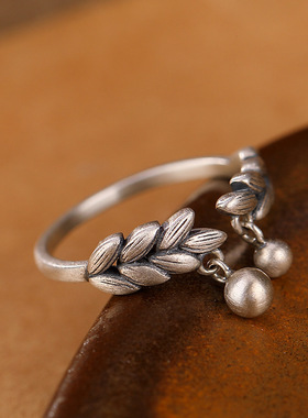 日本coss koko中国风银个性麦穗铃铛精工设计款戒指复古气质百搭