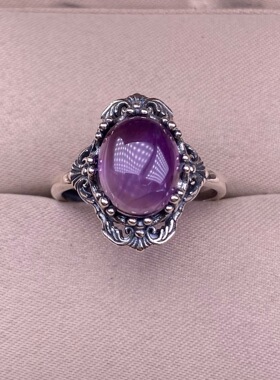 日本coss koko银镶嵌紫水晶戒指复古做旧尼泊尔花边男女彩宝水晶