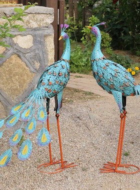 优选岛拉蓝色铁质孔雀摆件铁艺水鸟庭院园艺装饰别墅花园阳台动物