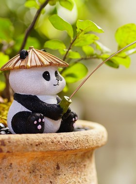 优选古法养鱼缸装饰熊猫钓鱼翁微景观水族流水器鱼池假山造景庭院