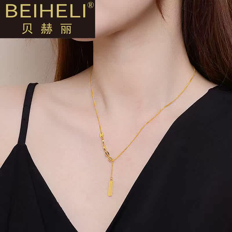 幸运签女5g足金999简约ing金项链 贝赫丽项链