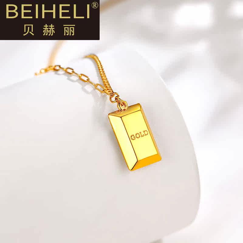 小金条5g时尚简约暴富小金砖锁套链 贝赫丽项链
