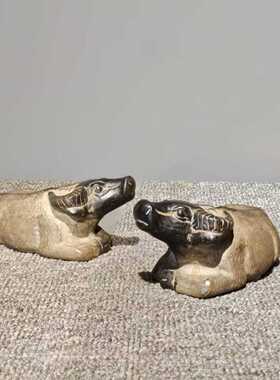 青石雕刻牛生肖创意家居摆件