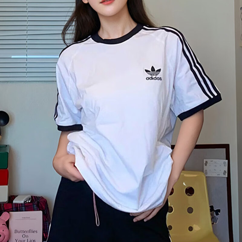 Adidas阿迪达斯短袖男女三叶草25新款情侣纯棉运动t恤KB2460 2459 - 图0