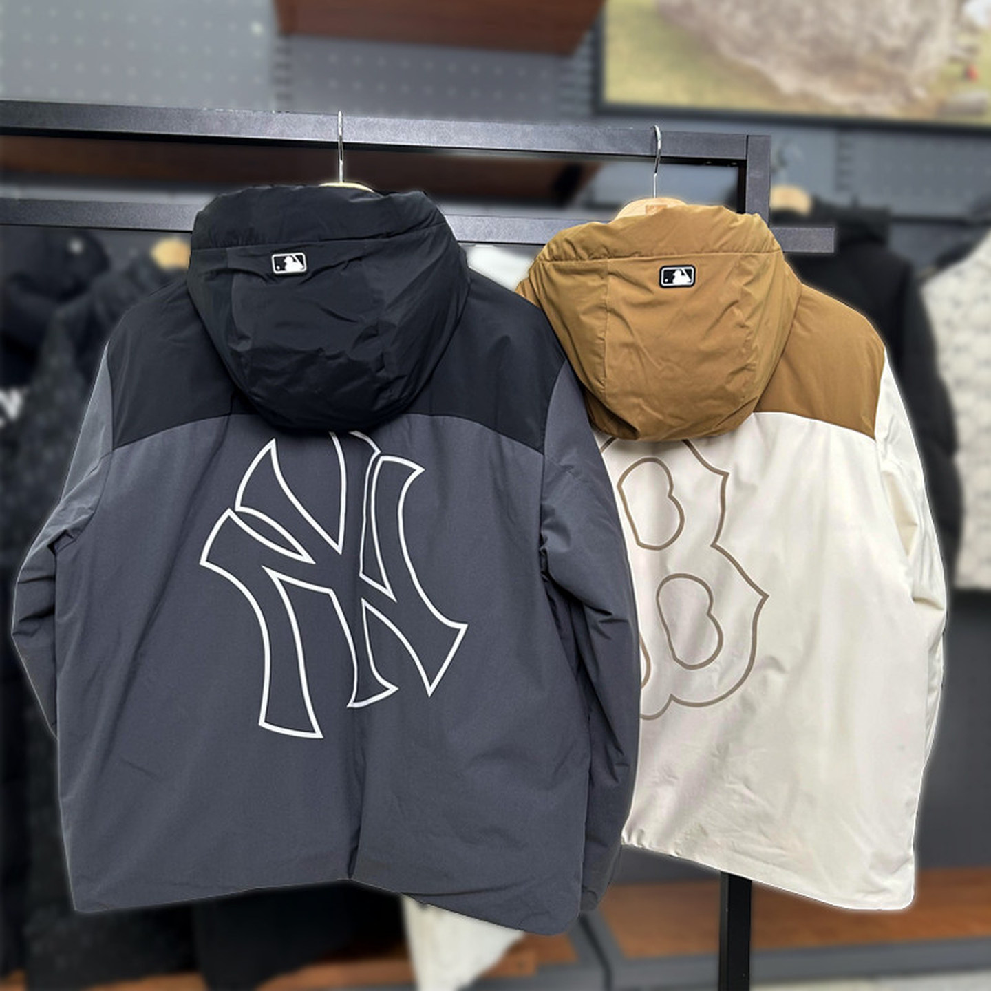 MLB羽绒服男女秋冬款NY镂空大标情侣保暖防风运动外套3ADJB0646