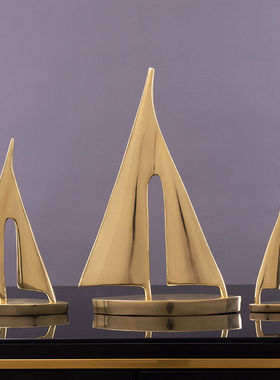 吉召纯铜创意一帆风顺帆船摆件模型客厅酒柜玄关电视柜家居软装饰