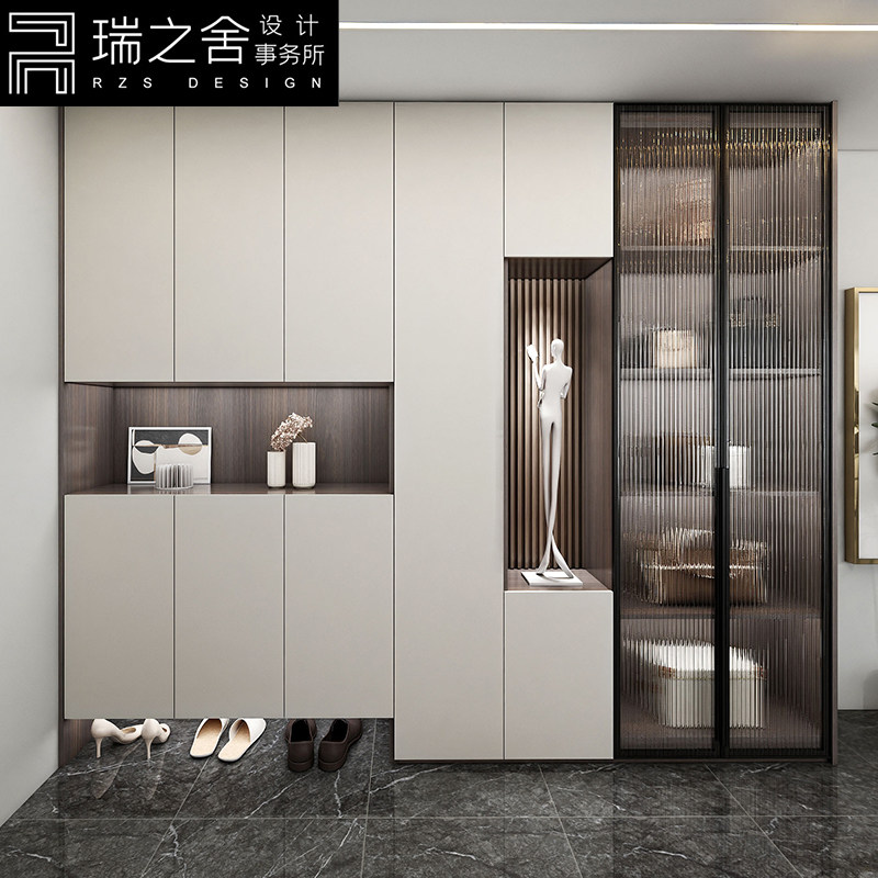 轻奢鞋柜衣帽柜一体家用门口简约现代爆款玻璃门小户型入户玄关柜_虎窝淘