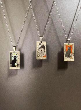 热销欧美覆古塔罗牌不锈钢吊坠 太阳星星月亮图案项炼送人小礼品