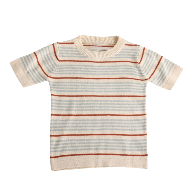 男女宝宝休闲针织短袖上衣2024春夏新款婴幼童薄款条纹洋气T恤