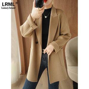 鄂尔多斯市双面羊绒大衣女秋冬季100纯羊毛呢大衣宽松短外套风衣