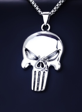 饰品欧美嘻哈个性朋克面具骷髅头钛钢不锈钢吊坠项链跨境热卖