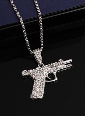 热卖新品欧美项链嘻哈个性手枪项链创意镶钻锆石枪型男女饰品礼物