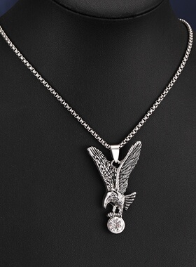 2025春季新款老鹰吊坠欧美流行个性嘻哈风时尚锆石不锈钢项链潮男