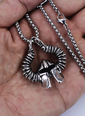 跨境热销欧美复古个性时尚潮流嘻哈维京奥丁头盔不锈钢项链男首饰
