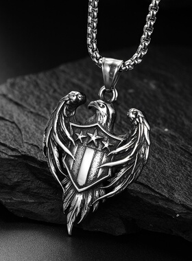 欧美复古饰品不锈钢项链羽翼飞鹰盾牌吊坠高品质男士个性首饰