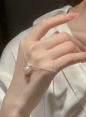 日韩简约珍珠项链女小众设计感几何形珍珠钛钢项链饰品
