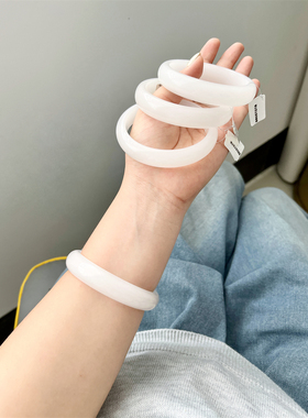 金丝玉手镯新疆白玉圆条羊脂白玉镯白月光扁条国风天然送礼