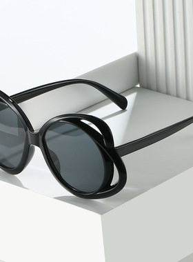 日本topwhit新款欧美时尚椭圆框墨镜女个性镂空太阳镜女sunglass