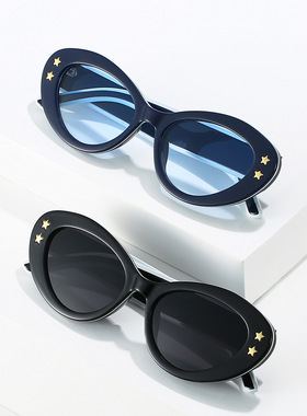 日本topwhit新款猫眼太阳镜 欧美个性时尚五角星配饰撞色百搭