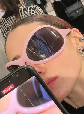 日本topwhit新款oversize大框太阳镜银色科技感弧面镜框欧美街拍