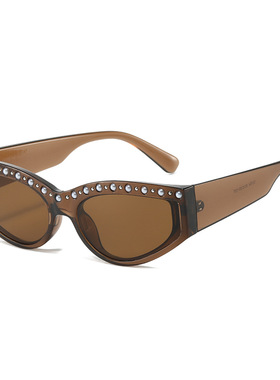 日本topwhit新款时尚猫眼墨镜女潮高级感镶钻太阳镜女sunglasses