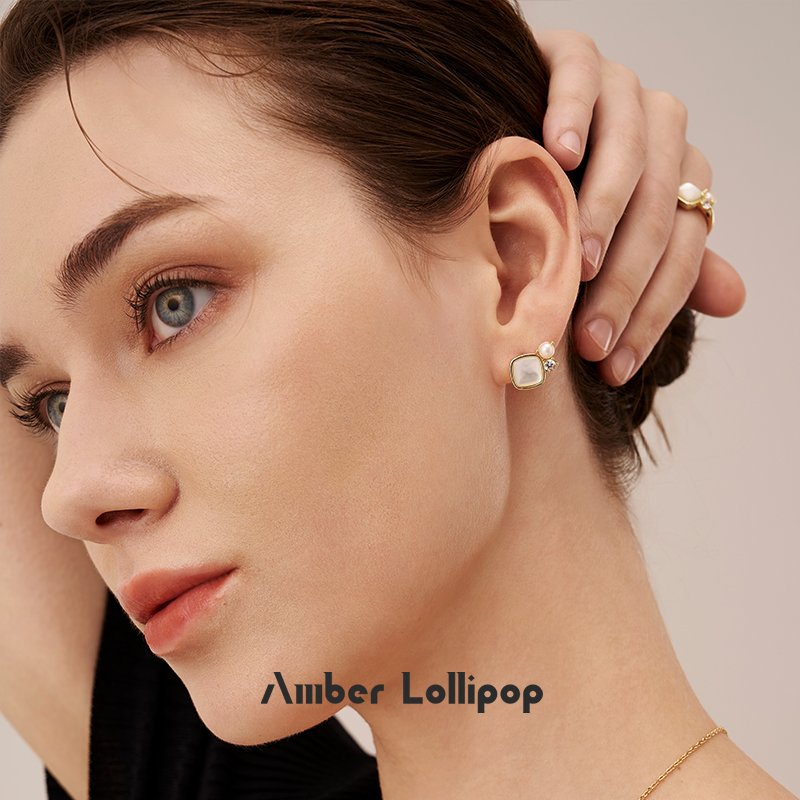 Amber Lollipop白贝母耳钉女小众耳环珍珠耳饰生日礼物 微醺系列