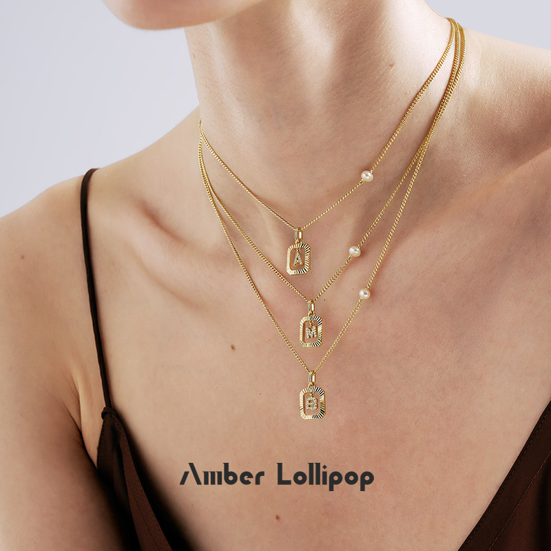AmberLollipop字母吊坠项链女珍珠颈链锁骨链小众配饰生日礼物