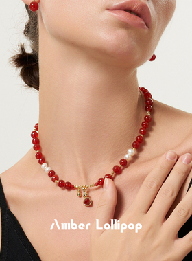 安铂洛利红玛瑙珍珠项链女