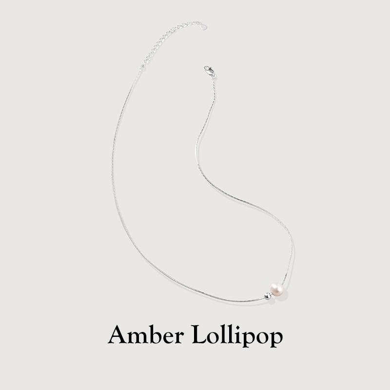 Amber Lollipop珍珠吊坠项链女简约百搭高级感锁骨链纯银颈链-图2