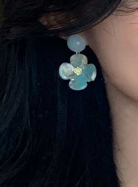 官方正品新款夏日小清新绿色花朵耳钉女小众森系耳环适合海边度假