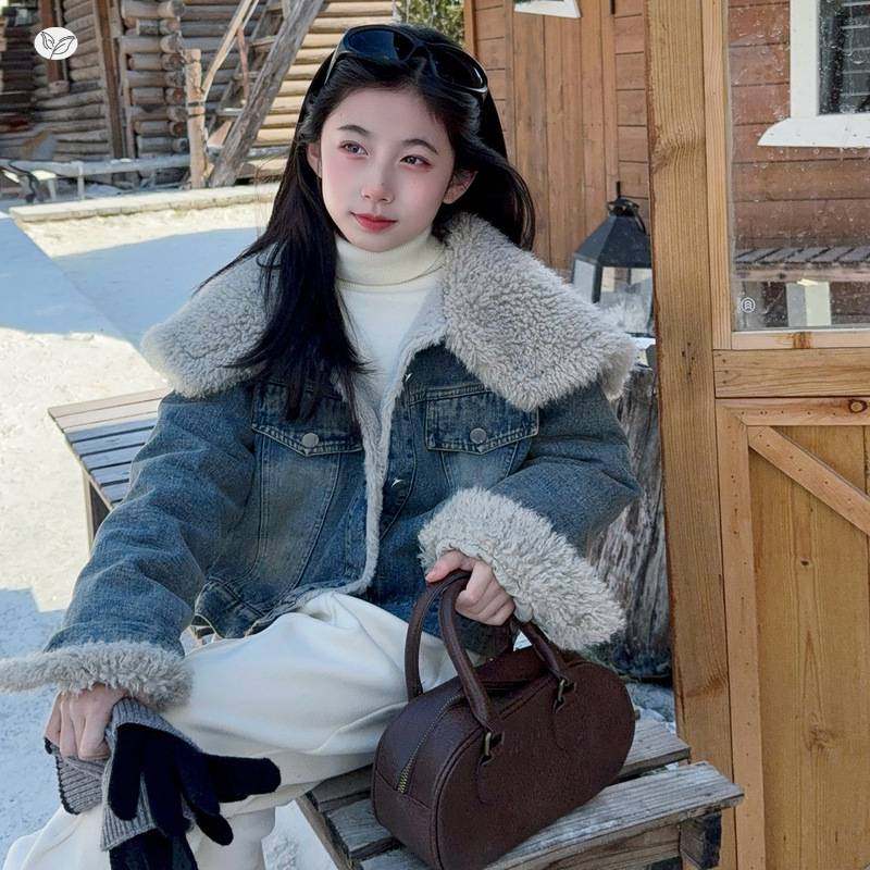 官网正品女童2025冬新款韩版宽松加绒加厚娃娃领短款夹克上衣复古,淘宝优惠券,粉丝福利购,淘宝优惠卷