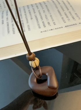 复古不规则圆形木质吊坠项链女文艺简约棕色长款毛衣链