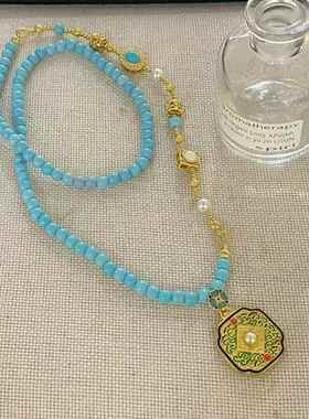 蓝绿松石长款项链新中式国潮国风