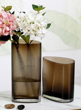 现代玻璃花瓶跳舞兰彩色浮雕三角形插花瓶家居满天星软装饰艺术