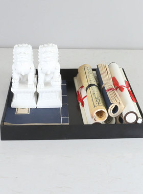 新中式铁艺黑色托盘摆件茶盘茶几茶室家居客厅收纳样板房软装饰品