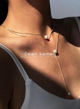 trend pearl pendant clavicle chain women necklace镀k金项饰女